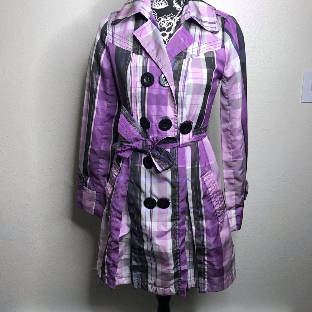 "5 x $20 XOXO" LIGHT WEIGHT Purple trench coat striped